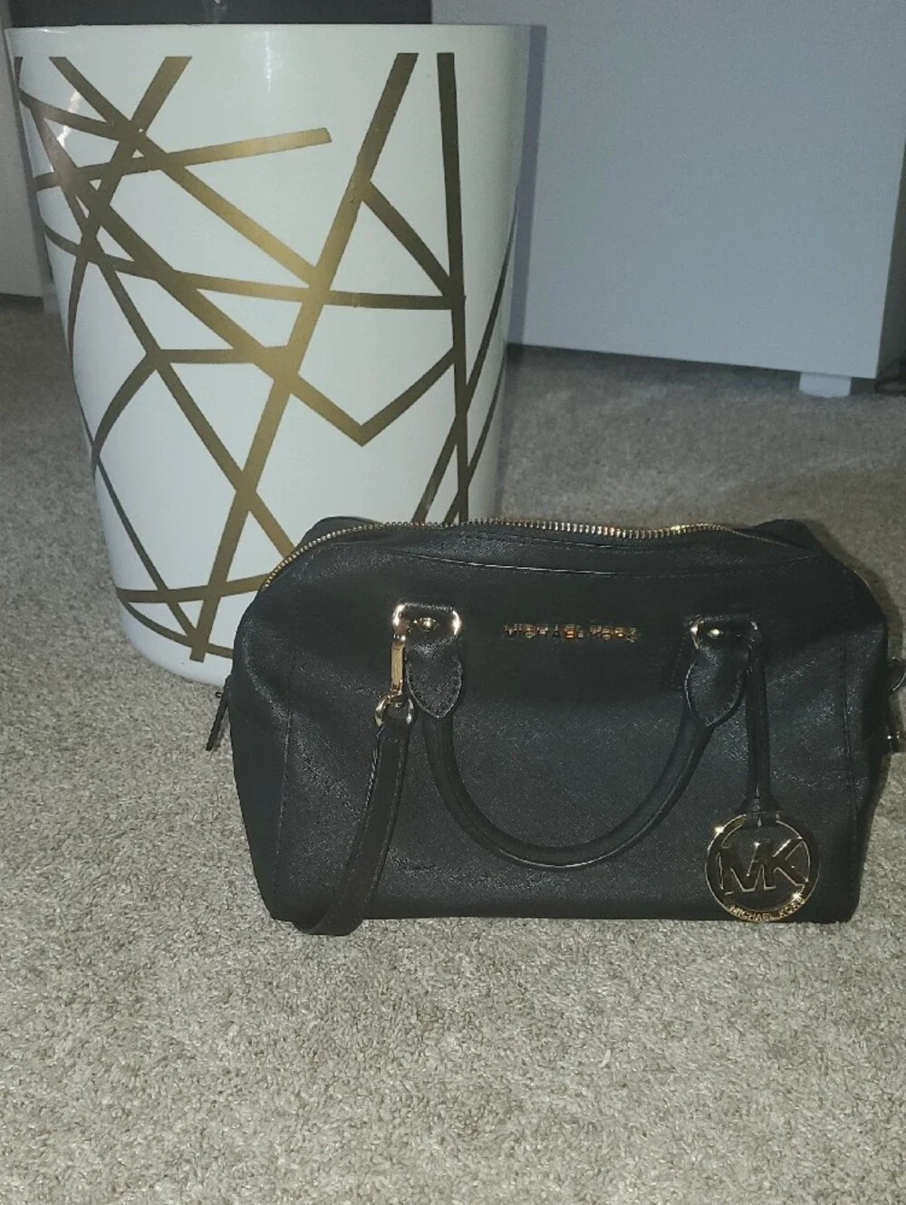 Michael Kors Black Satchel with Gold Tone Hardware